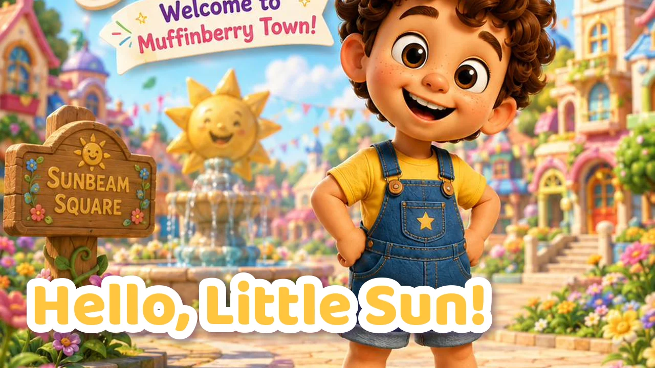 Milo waving good morning beside the Sunbeam Square fountain